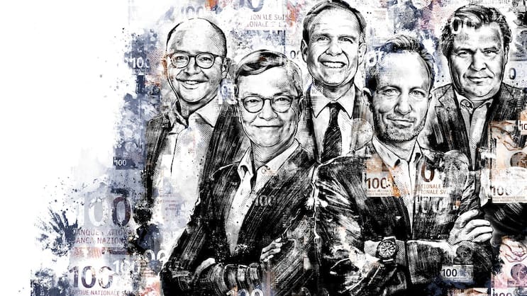 LEITWÖLFE DER SCHWEIZER PRIVATE-EQUITY-SZENE Daniel Flaig (Capvis), Dieter Scheiff (Ufenau), Roberto Paganoni (LGT Capital Partners), Christian Sinding (EQT) und Alfred Gantner (Partners Group, v.l.) haben der Branche ihren persönlichen Stempel aufgesetzt.