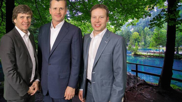 Die neuen Herren am Blausee: André Lüthi, Philipp Hildebrand und Stefan Linder (v.l.). PR