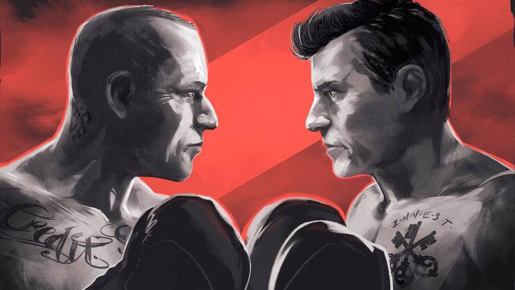 Im Kampf um Kundengelder steigen sie Tag für Tag in den Ring: Michael Strobaek, CIO Credit Suisse, vs. Mark Haefele, CIO UBS.