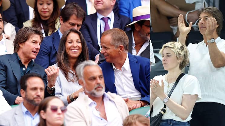 Wo Rolex ist, ist Tom Cruise: Links mit Jean-Frédéric Dufour und dessen Frau Anne-Carole am Tennisturnier von Wimbledon, rechts mit «Barbie»-Regisseurin Greta Gerwig an den Olympischen Spielen von Paris.