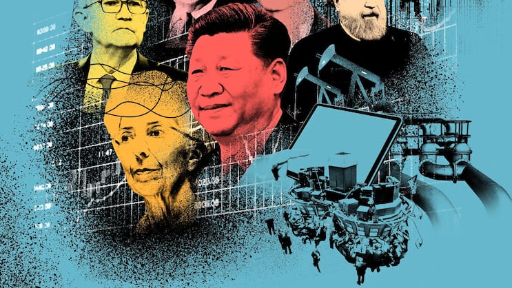 Treiber der Finanzmärkte: Jerome Powell, Chef der US-Notenbank, EZBChefin Christine Lagarde, US-Präsident Donald Trump, Xi Jinping, Staatspräsident Chinas, Syriens Staatsoberhaupt Bashar al-Assad, Hassan Rohani, Präsident des Iran (v.l.).