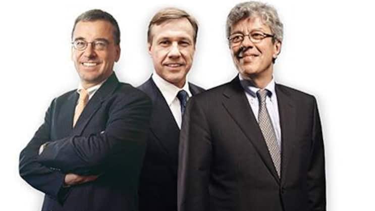 Gute Aussichten an der Börse: Bruno Pfister, Chef von Swiss Life, Zurich-CEO Martin Senn und Michel Liès, Chef von Swiss Re.