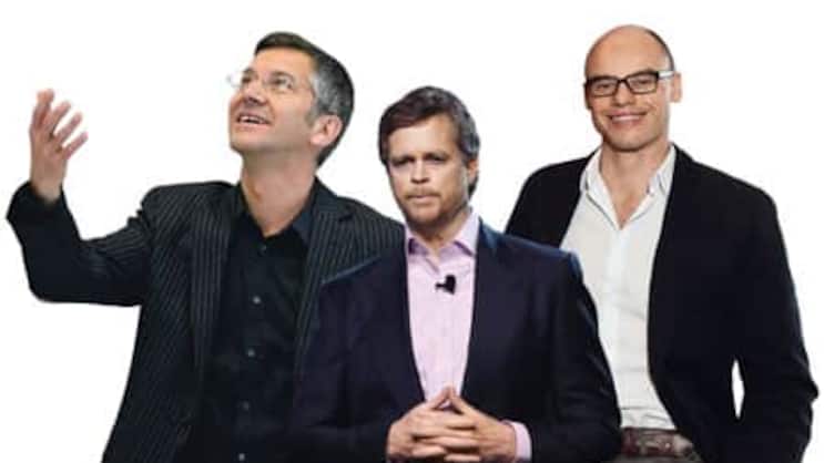 Schöne Spiele, schöne Gewinne: Adidas-Chef Herbert Hainer, Nike-CEO Mark Parker und Franz Koch, Chef von Puma.