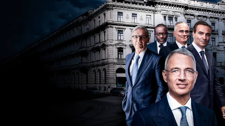 In einer Hinsicht war die Credit Suisse schon immer verlässlich: Skandale und neue Chefs – Urs Rohner, Tidjane Thiam, Thomas Gottstein, António Horta-Osório (hinten, von links), Axel Lehmann (vorne).