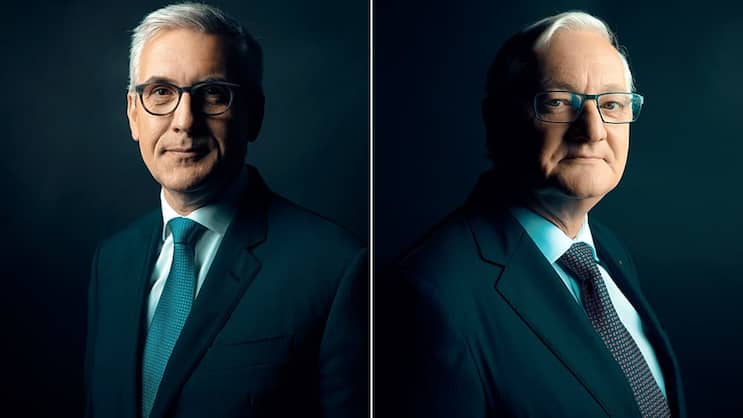 Ungleiches Duo: Bei VR-Präsident Peter Voser (r.) liegt die Entscheidung, ob Ulrich Spiesshofer noch der richtige CEO ist.