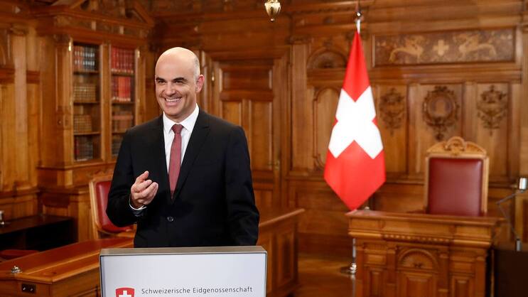 Bundespräsident Alain Berset während der Aufzeichnung der Neujahrsansprache.