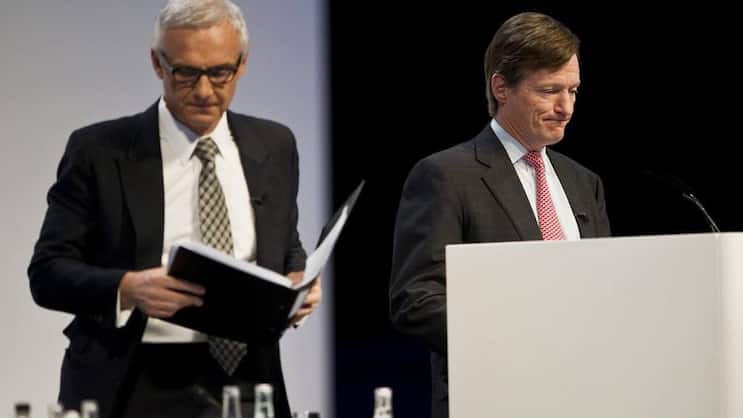 Urs Rohner (l.) und Brady Dougan: Politiker verlangen Konsequenzen.  Keystone