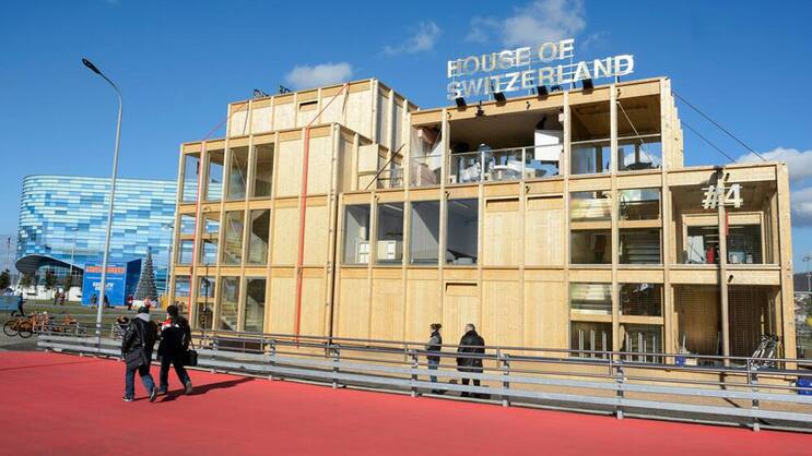 Gebaut von Nüssli: Das House of Switzerland an den Olympischen Winterspielen in Sotschi. (Bild: Keystone)