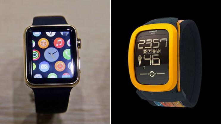 Apple (l.) und Swatch: So unterschiedlich sind die Vorstellungen einer klugen Uhr.Keystone/Swatch