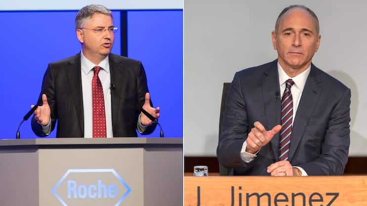 Severin Schwan und Joseph Jimenez: Pharmaaktien gaben zuletzt stark nach.  Keystone