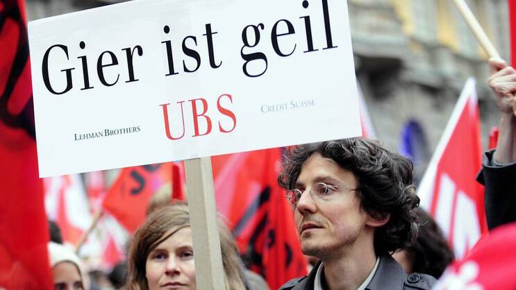 Demonstration in Zürich 2008: Gegen Gier helfen ethisch verankerte Leaderpersönlichkeiten.Keystone