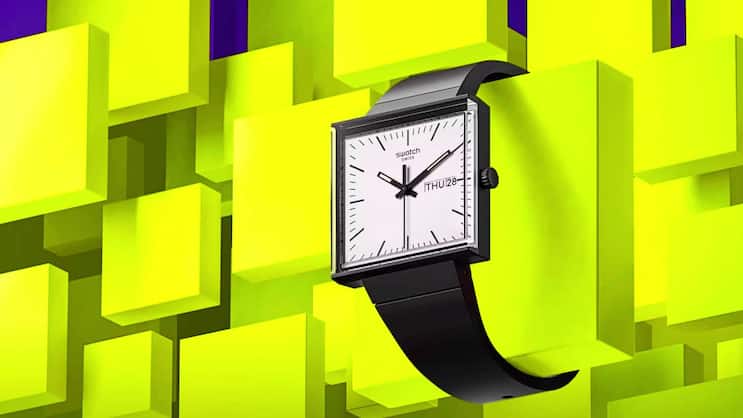 Die eckige Alternative zur runden Swatch: Modell aus der neuen «What if?»-Kollektion.