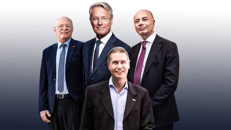 Traten jüngst den Chefposten an: SBB-CEO Vincent Ducrot (57), ABB-Lenker Björn Rosengren (61), Landis+Gyr-Chef Werner Lieberherr (59) und Lindt&Sprüngli-CEO Dieter Weisskopf (64).