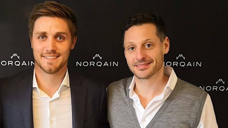Beherzte Verkäufer: Norqain-CEO Ben Küffer (l.) und Ex-NHLWeltklasse-Verteidiger Mark Streit.