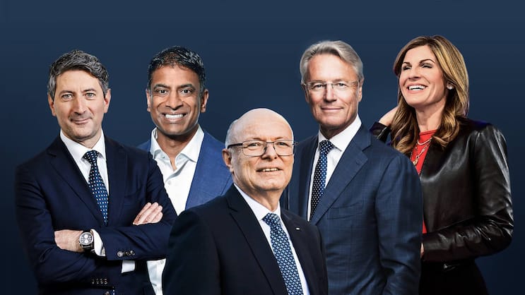 Die neuen Chefs verdienen weniger als ihre Vorgänger: Roberto Cirillo, Vas Narasimhan, Vincent Ducrot, Björn Rosengren und Jennifer Morgan (v.l.n.r.).