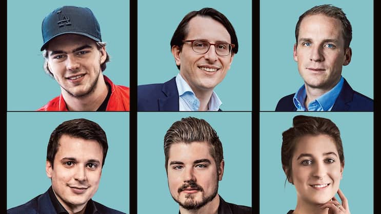 Jung und erfolgreich: Nico Hischier, Jörg Duschmalé, Andreas Brenner, Max-Hervé George, Ruben Herrendorff, Léa Miggiano (von oben links nach unten rechts).