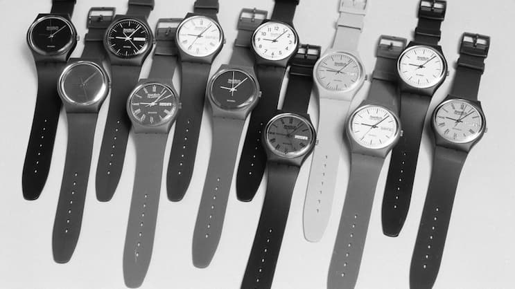 Die Swatch-Modelle aus der ersten Serie von 1983.