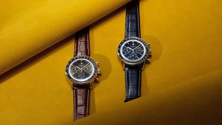 Eine Breitling-Ikone in zwei neuen Ausführungen: Die Navitimer B19 Chronograph 43 Perpetual Calendar aus Platin (l.) sowie Edelstahl und Platin.