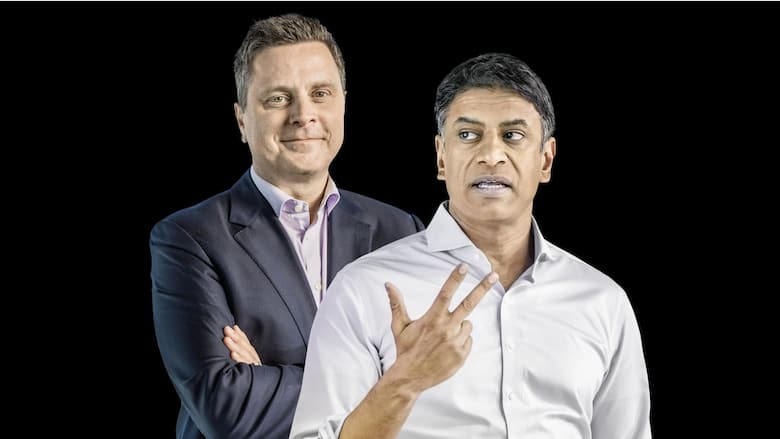 Die beiden CEOs der Pharmariesen: Thomas Schinecker von Roche (l.) und Vas Narasimhan von Novartis.