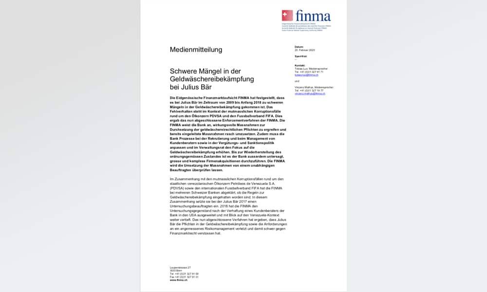 Medienmitteilung Finma