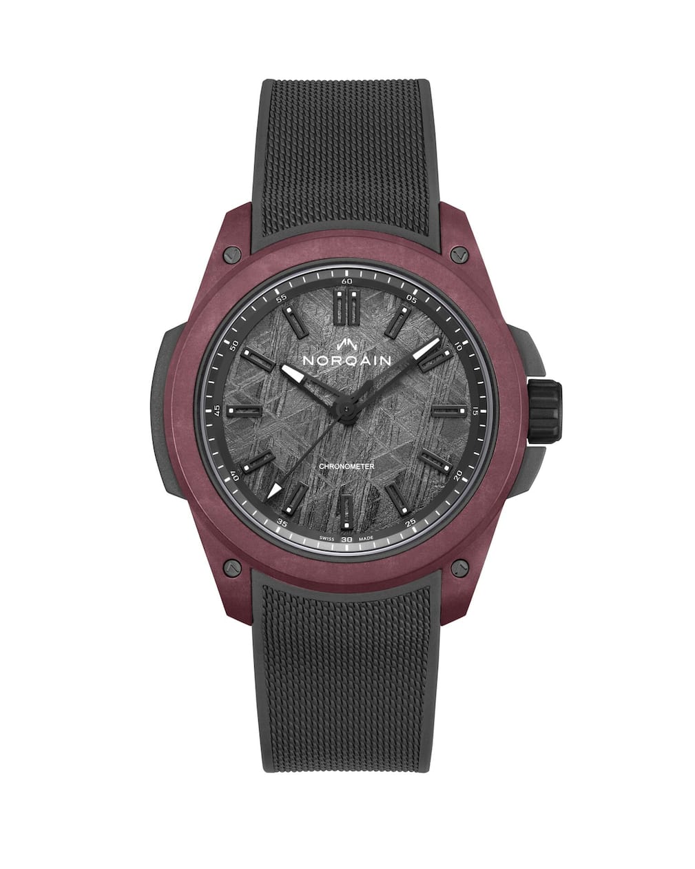 <p>Norqain Wild One Meteorite</p>
<p>Gehäuse: 42 mm, Norteq;</p>
<p>Werk: Manufakturkaliber NN20/1, COSC-zertifiziert;</p>
<p>Gangreserve 70 h;</p>
<p>Preis: 5950 Fr.</p>