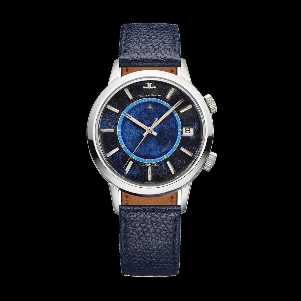 <p>Memovox Automatic Calendar von Jaeger-LeCoultre mit seltenem Zifferblatt in Lapislazuli-Optik.</p>