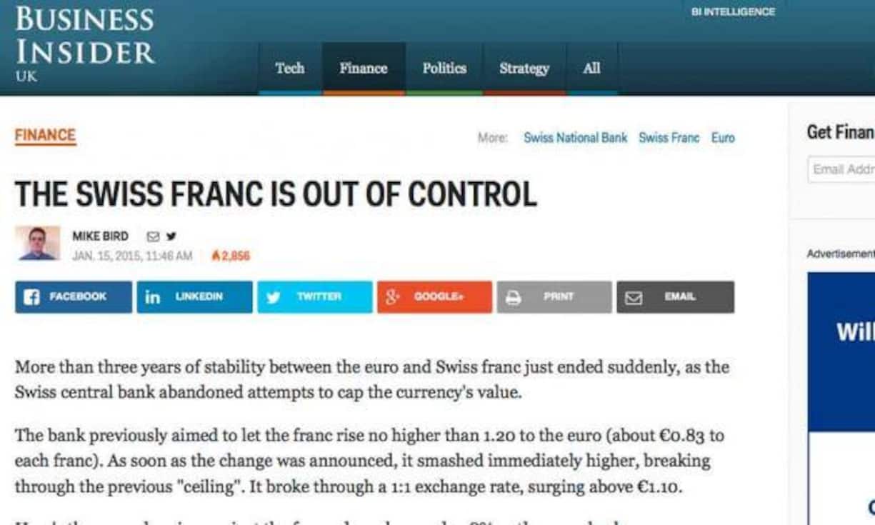 Business Insider, USA: Das Wirtschaftsportal titelt: «Franken ausser Kontrolle».