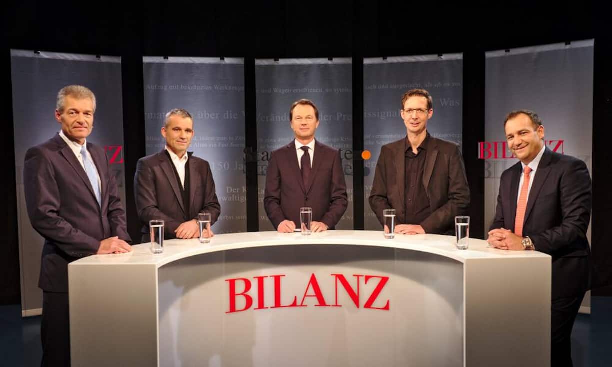 Heinz Karrer, Präsident, economiesuisse;
Beat Jans, Nationalrat SP;
Dirk Schütz, Chefredaktor BILANZ;
Michael Herrmann, Politologe;
Thomas Matter, Nationalrat SVP