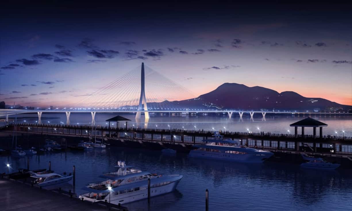 Danjiang Bridge von Zaha Hadid Architects, in Arbeit (Taipeh, Taiwan)Die Danjian Brücke erstreckt sich über 920 Meter und ist damit laut des Architekturbüros die längste asymmetrische Schrägseilbrücke mit einem Pylon weltweit. Zudem war das Projekt eines der letzten der im März verstorbenen Architektin Zaha Hadid. Das raffinierte Design soll zwar visuell wirken, aber nicht den Sonnenuntergang verdecken. PR