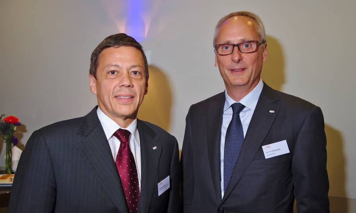 Die Gastgeber:
Alexandre Zeller, Präsident des Verwaltungsrates, SIX;
Urs Rüegsegger, Group CEO, SIX