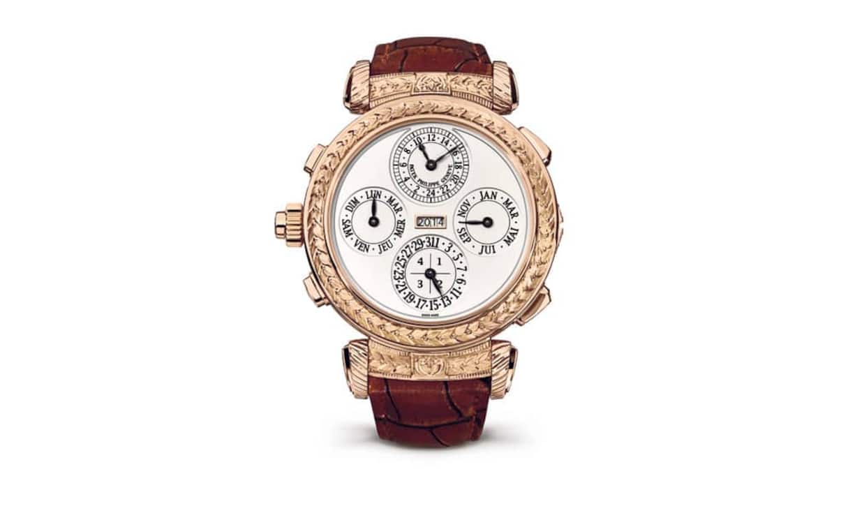 Referenz 5175: 20 Komplikationen, davon fünf tönende (Grand Sonnerie, Petite Sonnerie, Minutenrepetition, Schlagwerkmodusanzeige, Alarm), vereint die bisher komplizierteste Armbanduhr der Manufaktur. 100 000 Arbeitsstunden wurden für Entwicklung, Fertigung und Montage der 11 060 Einzelteile aufgewendet. Die Double-Face-Uhr mit genialem Wendemechanismus zeigt Uhrzeit und Sonnerie (links) und den Vollkalender (rechts). Limitiert auf sechs Stück (plus Prototyp). Preis: 2,5 Millionen Franken