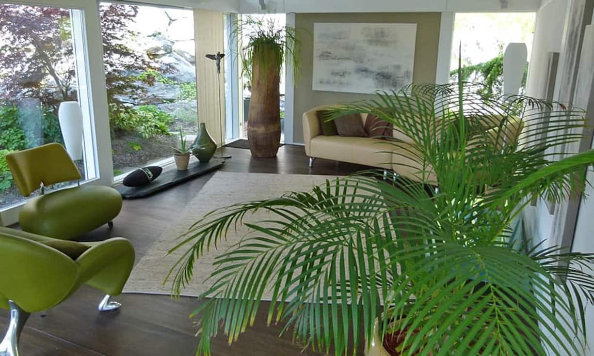 ...kommen der Kamin und die dunklen Holzböden gut zur Geltung.