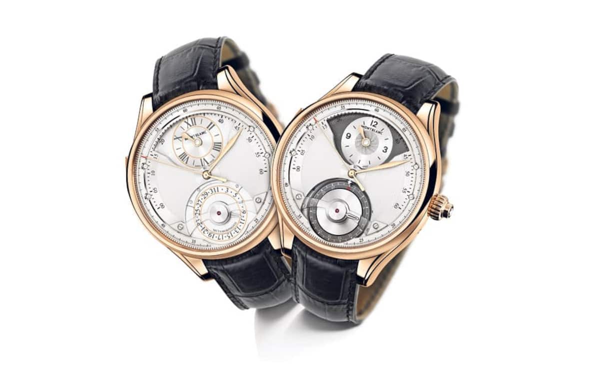 Montblanc - Doppelgesicht
Metamorphosis: Im Gegensatz zum Mechanismus lässt sich die Funktion der Uhr (limitierte 18 Stück) einfach erklären: Klassisch zeigt das Zifferblatt Zeit- und Datumsanzeige (links); Durch betätigen der entsprechenden Komplikationen am Gehäuse, tritt an die Stelle der eleganten Anzeige ein komplett neues Zifferblatt (rechts). Weiter wird aus dem Zifferblatt ein Chronograph mit neuer Funktion.Grösse: 52 Millimeter / Gehäuse: Weissgold