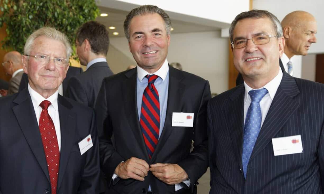 v.l.n.r. Dr. Andres F. Leuenberger; ehemaliger Vizepräsident Roche Ehemaliger Präsident economiesuisse, Eric G. Sarasin; Bank Sarasin & Cie AG Stv. CEO, Ralf J. Bopp; Handelskammer Deutschland-Schweiz Direktor