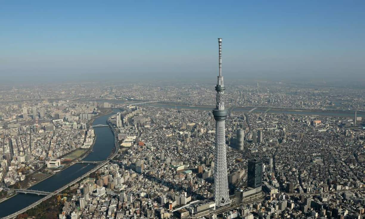 Platz 2: Tokyo Skytree, Tokio  Mit 634 Metern ist der Tokio Skytree der imposanteste Fernsehturm der Welt. Eine Aussichtsplattform für Besucher liegt auf 450 Metern Höhe.
