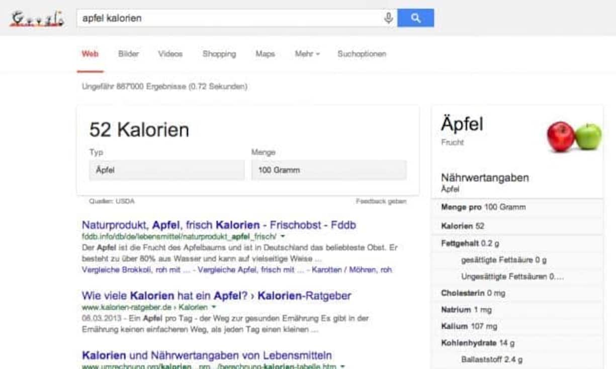 Kalorienrechner
Über 1'000 Nahrungsmittel sind in der Datenbank. Neben Obst und Gemüse auch Fleisch und zubereitete Gerichte wie beispielsweise ein Burrito.