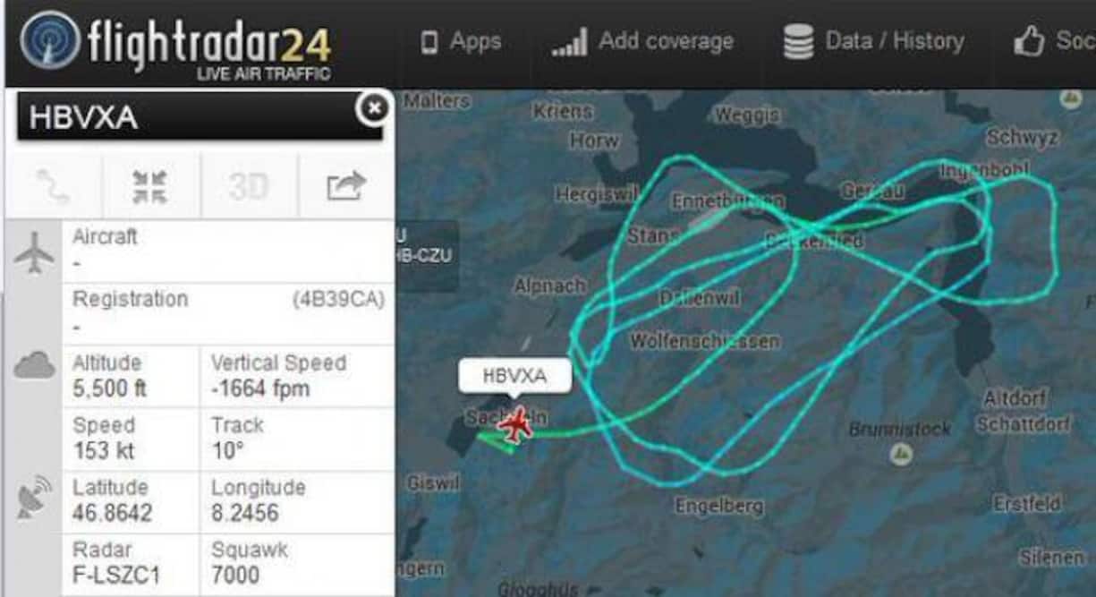 Die Flugzeugroute auf dem Radar. Der Pilatus PC-24 blieb 55 Minuten in der Luft und zog seine Runde über der Zentralschweiz, von Altdorf über Engelberg bis hin zum Brünig.