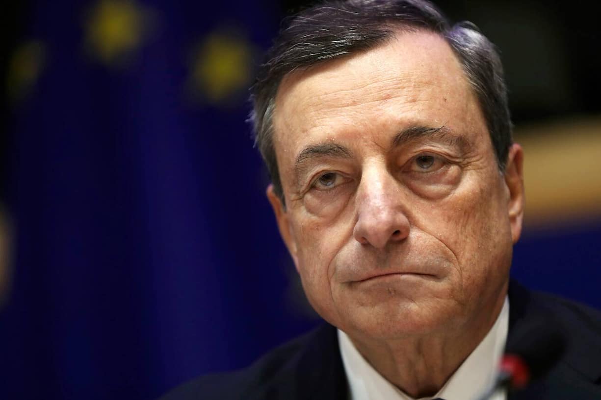 European Central Bank President Mario Draghi listens to a speech during an Economic and Monetary Affairs meeting at the European Parliament in Brussels, Monday, Nov. 26, 2018. (AP Photo/Francisco Seco)