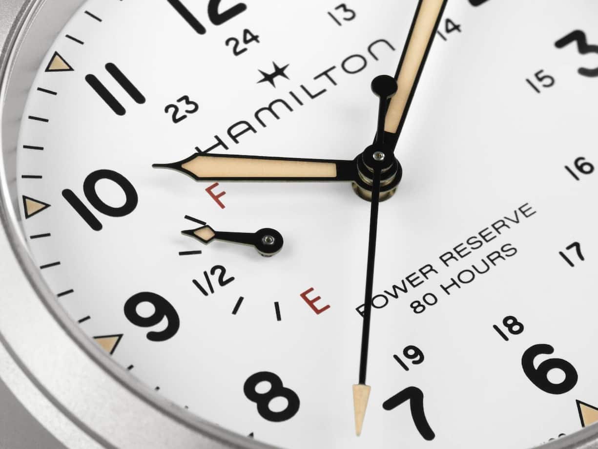 Die Gangreserveanzeige der Khaki Field Mechanical Power Reserve.