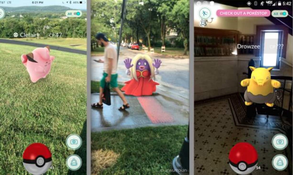 Pokémons des Typen Fee, Eis und Psycho mögen besonders ausgefallene Orte: Pixie (l.) findet man auf Friedhöfen, bei Kirchen und Sehenswürdigkeiten. Rossana (M.), ist als Eispokémon gerne im Gras oder bei Gletschern unterwegs und Psycho-Monster Traumato kann einem im Krankenhaus vors Handy geraten. Einen Überblick über Aufenhaltsorte von Pokémons bietet übrigens die Karte des Spiels 
Ingress.
CC/Screenshots