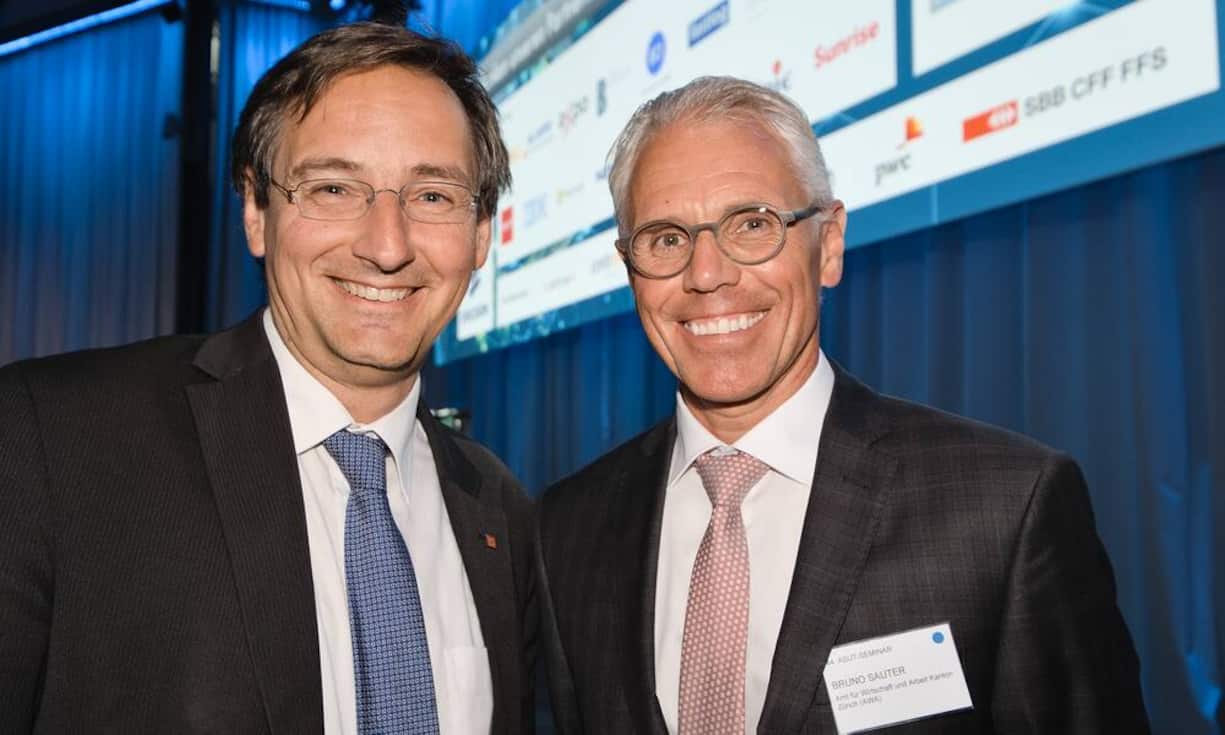 Thomas Egger, Nationalrat, Direktor Schweiz. Arbeitsgemeinschaft für die Berggebiete SAB; Bruno Sauter, Chef Amt für Wirtschaft und Arbeit Kanton Zürich