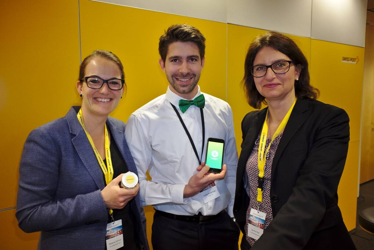 Melanie Schmid, Fachspezialistin Sponsoring, Die Post;
Lukas Anderegg, Business Developer, TWINT AG;
Sandra Gysi, Leiterin Live-Kommunikation, Die Post (v.l.n.r.)