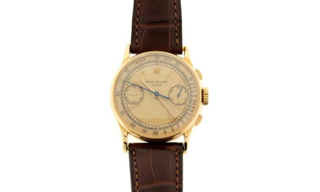 25'900 Dollar – Herrenarmbanduhr: Ebenfalls 18 Karat hat die Patek-Philippe-Uhr (circa 1949) mit braunem Lederband.