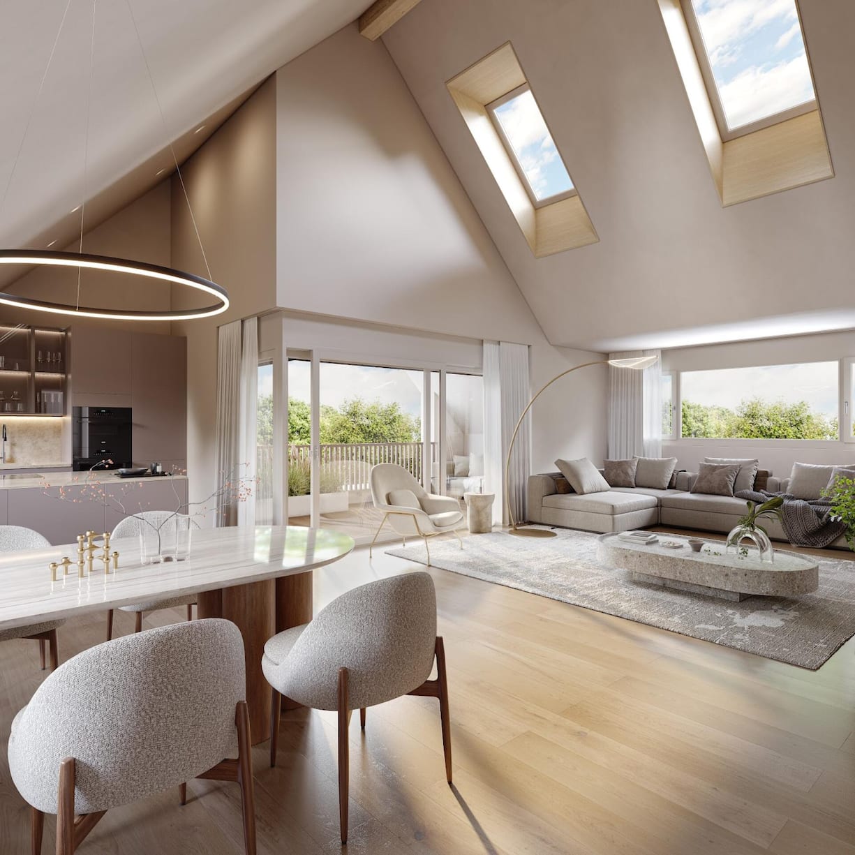 So sieht es in einer Maisonettewohnung in diesem Luxusneubau aus.