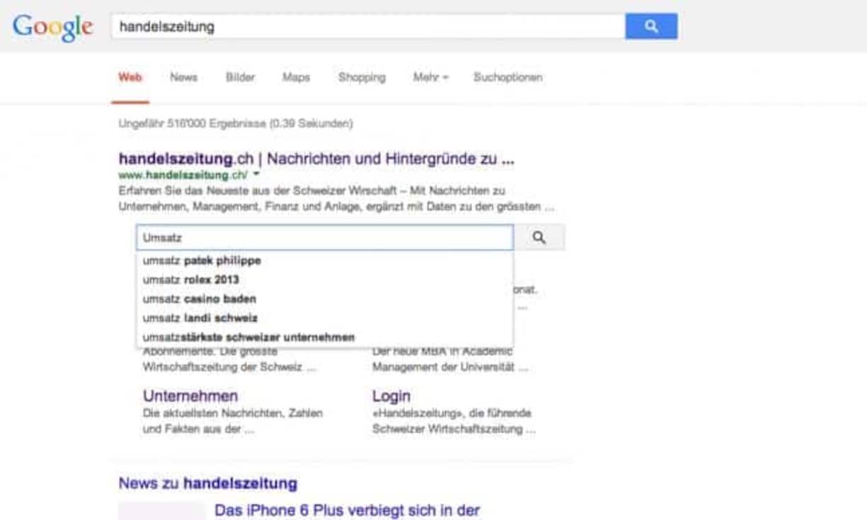 «Sitelinks Search Box»
Seit kurzem kann über das zweite Suchfeld eine Webseite direkt durchsucht werden.