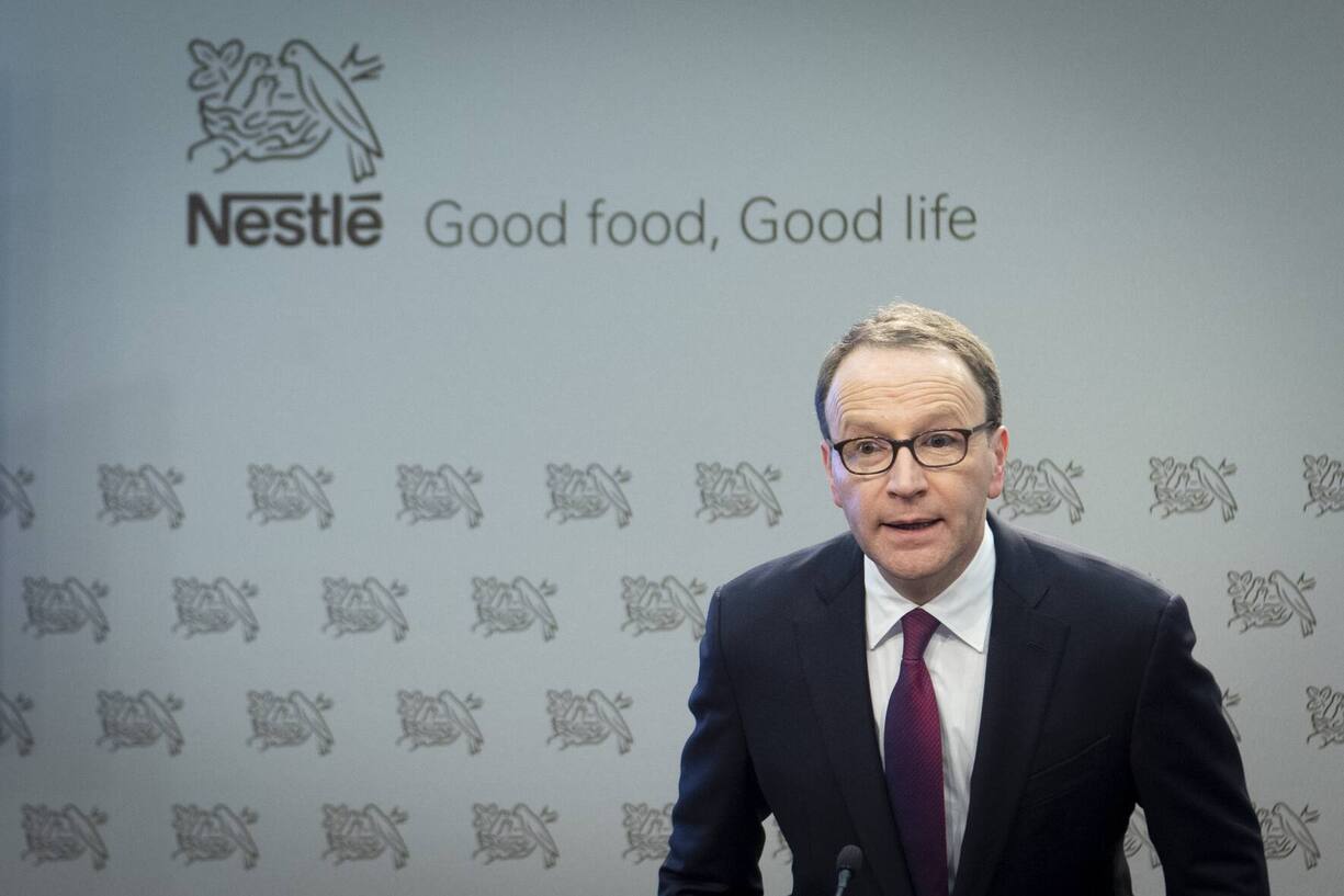 Nestle's CEO Ulf Mark Schneider arrives for the 2019 full-year results press conference of the food and drinks giant Nestle, in Vevey, Switzerland, Thursday, February 13, 2020. (KEYSTONE/Laurent Gillieron)