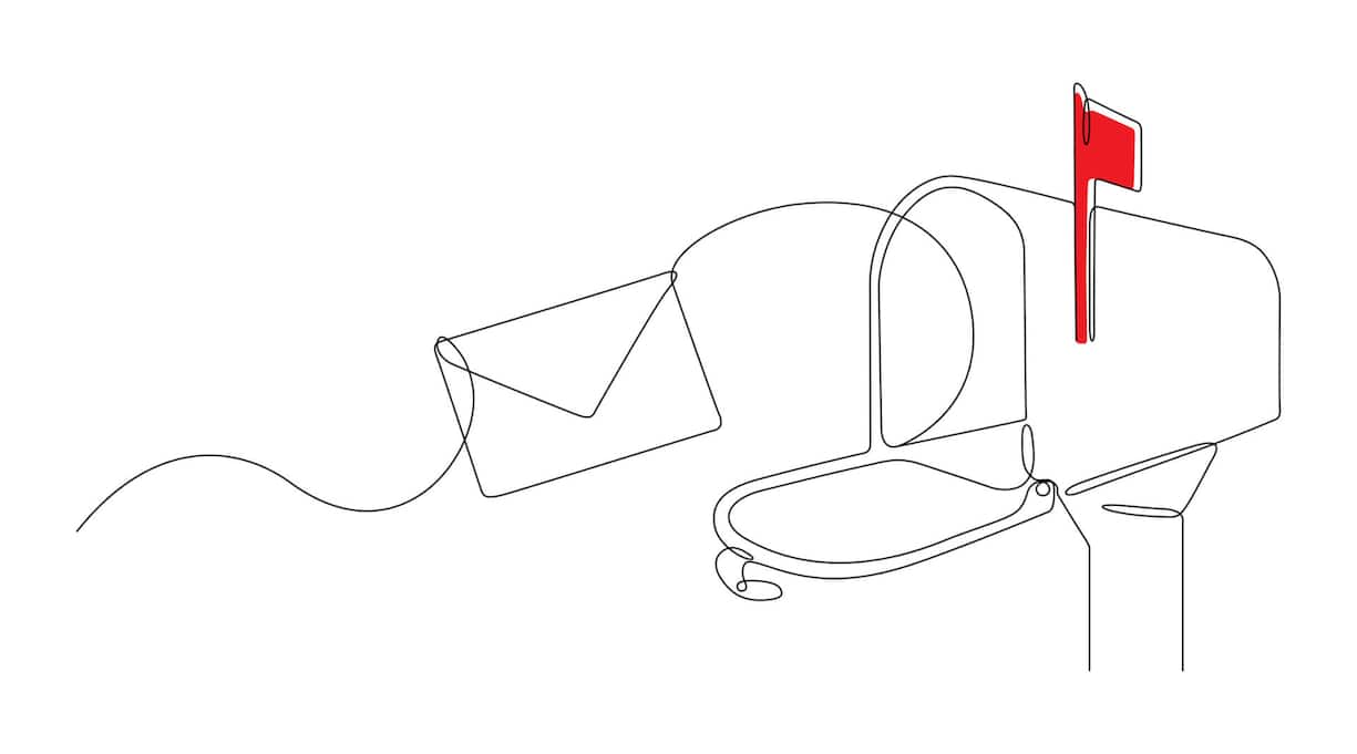 Letter and Mailbox. Continuous Line Drawing of a Mailbox with an Envelope. Banner with Copy Space