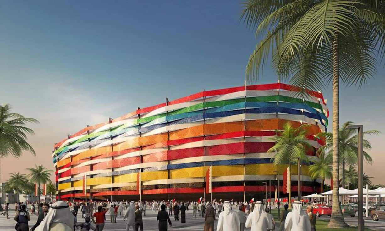 Das bunte Al-Gharafa Stadiom in Doha, Qatar wurde für 44'740 Zuschauer konstruiert.