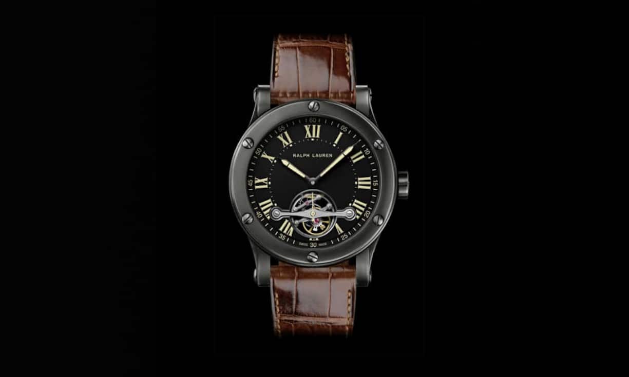 Innovativ: Ralph Lauren hat auch bei Uhren seine eigenen Vorstellungen. Der Modezar gibt dem Edelstahlgehäuse seiner RL67 Safari Tourbillon ein Gunmetal- Finish und spendiert dem Werk eine Hemmpartie im Karussell.