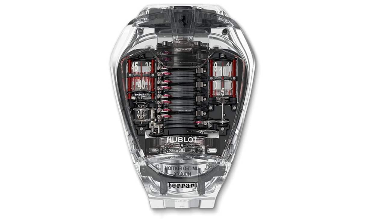 9. Hublot MP-05 LaFerrari Sapphire
Hublots Hommage ans gleichnamige Auto von Ferrari kostet auf Chrono24 rund 450'000 Franken – im Vergleich zum Supersportler (Preis rund 1,5 Millionen Franken) ist die Uhr ein Schnäppchen.